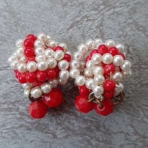 Vintage Beaded Clip On Earrings